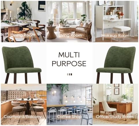 MALOL Dining Chairs Set of 6, Upholstered Leather Kitchen Chairs with Curved Back, Padded Seat and Solid Wood Legs, Modern Dining Chair for Kitchen Dining Room, Green