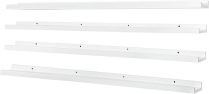 PHOENANCEE Long Floating Shelves for Wall 47 Inch,Real Wood Picture Ledge with Lip Set of 4,Photo Frame Storage Display for Living Room Nursery Bedroom Bathroom Kitchen Home Office Decor (White)