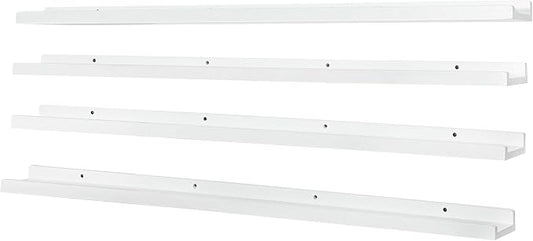 PHOENANCEE Long Floating Shelves for Wall 47 Inch,Real Wood Picture Ledge with Lip Set of 4,Photo Frame Storage Display for Living Room Nursery Bedroom Bathroom Kitchen Home Office Decor (White)