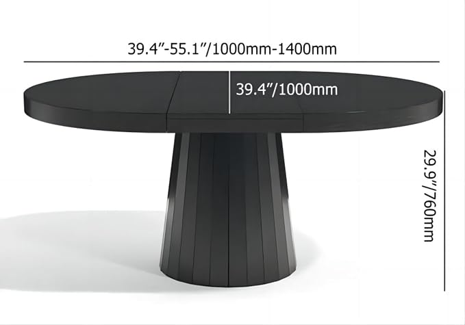 homary Extendable Dining Table for 6 Round to Oval 39"-55", Solid Wood Kitchen Table for 4-6 People, Space-Saving Design for Small Spaces & Family Gatherings