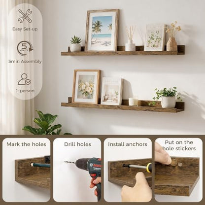 Picture Ledge Shelf, 32'' Brown Floating Shelves with Lip Set of 2