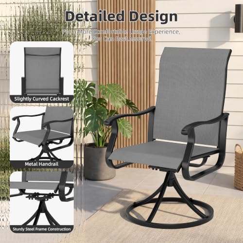 SUNCROWN 8-Piece Outdoor Dining Set, All Weather Patio Furniture Sets with 6 Dark Gray Swivel Textilene Mesh Chairs & Round Metal Table & 1 Brown 9Ft Umbrella for Deck Garden Backyard Poolside
