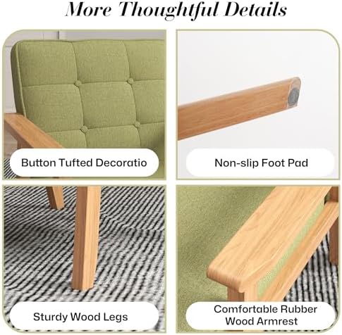 KCC Mid-Century Modern Linen Fabric Accent Chair for Living Room,Green