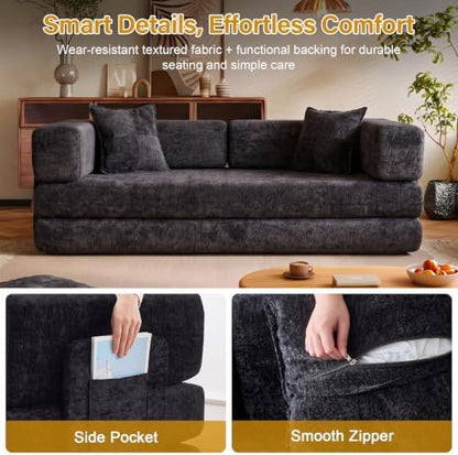79" Futon Sleeper Sofa Bed, Boneless Couch for Living Room，Black
