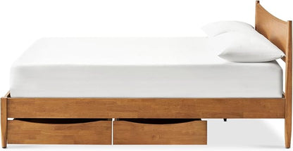mopio Retrovie Mid-Century Modern King Bed Frame – Solid Wood Legs, LVL Slat System, No Box Spring Needed, Supports 661 lbs, Easy Assembly (Walnut, 4 Drawers)