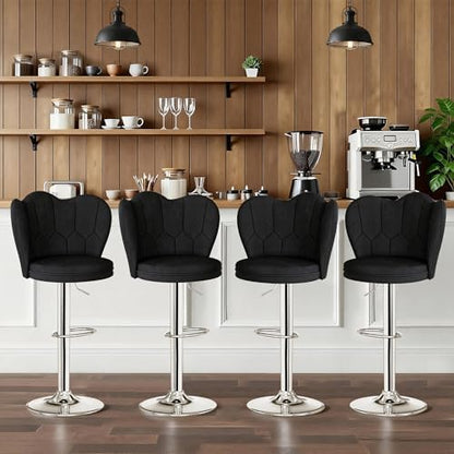 VECELO Bar Stools Set of 2, Adjustable Barstools with Back, Velvet Armless Counter Height Stool Kitchen Island Stool Swivel Bar Chairs for Pub Dining Room Living Room, Black