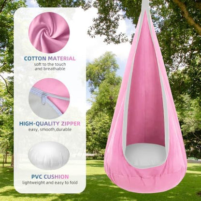 Kids Pod Swing Seat, Cotton Sensory Hammock Chair with Inflatable Pillow