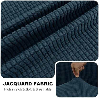 UNBBRRL Seat Cushion Cover and Back Covers for Corner Sofa Stretch Jacquard, Non Slip L Shaped Sofa Slipcover with Storage Ottoman, Sectional Couch Cover for Chaise Lounge (Denim Blue,31 x 45 x 6”)