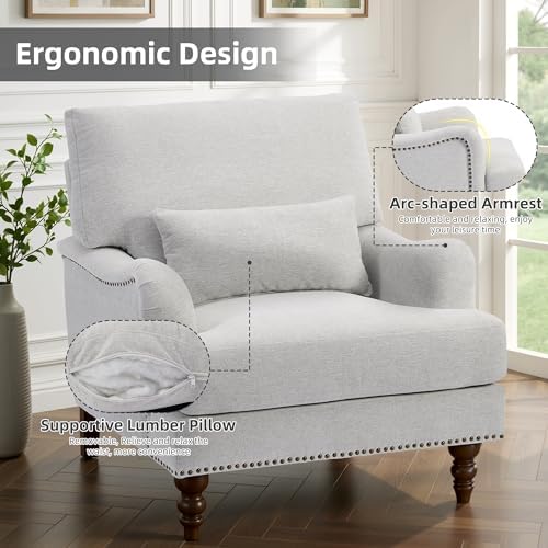 Accent Chair, Upholstered Armchair with Lumbar Pillow, Ash Gray