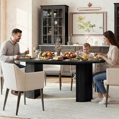 Oval Rectangular Dining Table for 4-8 People,70.87" Long Kitchen Table with Large Tabletop Wood Dinner Table Conference Meeting Table for Dining Room Living Room Kitchen,Black