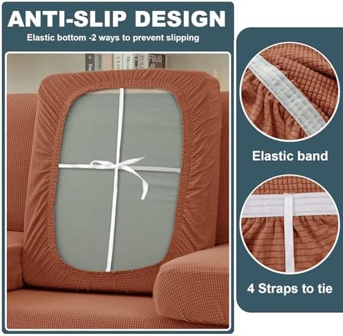 UNBBRRL Seat Cushion Cover and Back Covers for Corner Sofa Stretch Jacquard, Non Slip L Shaped Sofa Slipcover with Storage Ottoman, Sectional Couch Cover for Chaise Lounge (Orange,31 x 31 x 6”)
