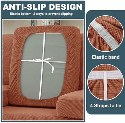 UNBBRRL Seat Cushion Cover and Back Covers for Corner Sofa Stretch Jacquard, Non Slip L Shaped Sofa Slipcover with Storage Ottoman, Sectional Couch Cover for Chaise Lounge (Orange,31 x 31 x 6”)