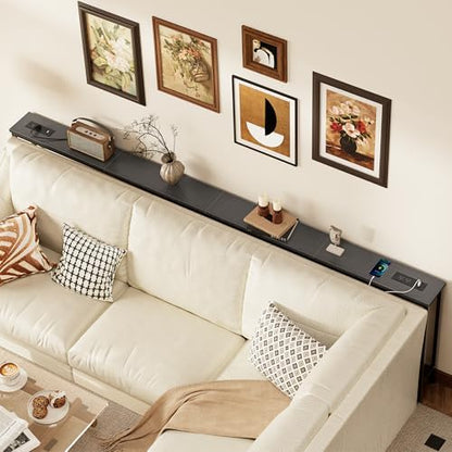 SUPERJARE 102.4 inch Narrow Behind Couch Table with Charging Stations