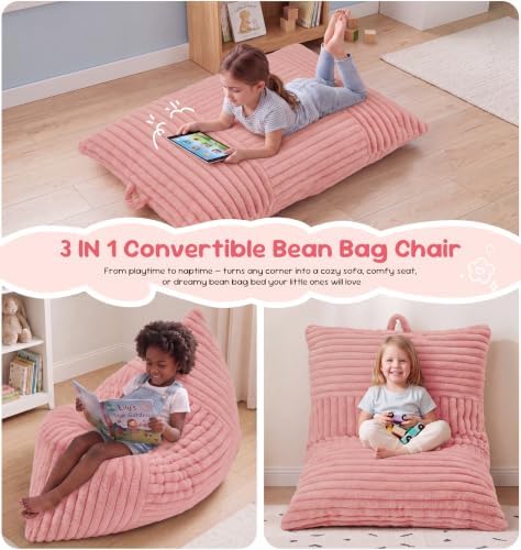 Hobestluk Bean Bag Chair Small Fluffy Pink Beanbag with Memory Foam Filled