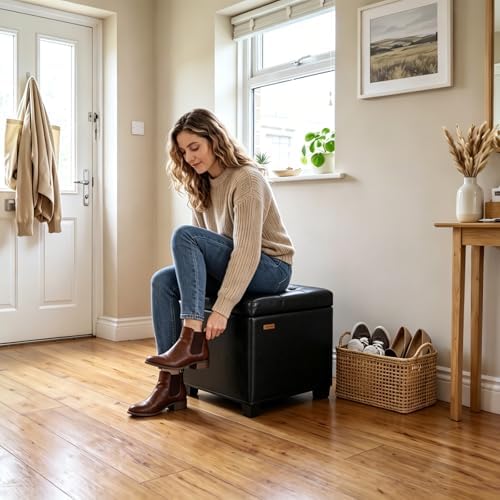 ABHENG Steel Frame Square Ottoman with Storage Black UASND63B