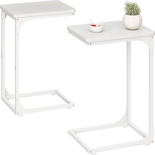 QEEIG C Table Side Table Set of 2 Living Room Sets C Shaped Couch Tray End Tables Modern, White (017-30-002WW)