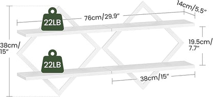 CHOEZON Floating Shelves, Set of 2 Wall Shelves, 2-Tier Hanging Shelves, Wall Shelf Set of 2, for Living Room, Bedroom, Kitchen, Office, Study, White TBJ01P2WB