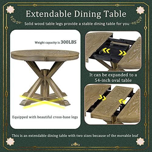 LUMISOL Extendable Dining Table, Round Kitchen Table with 12" Removable Leaf and Pedestal Base, Solid Wood Dinner Tables for Dining Room, Living Room, Natural