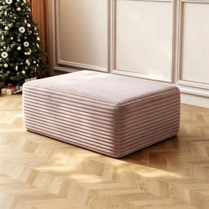 37.4" Rectangle Ottoman Foot Rest for Couch - Corduroy Upholstered Compressed Memory Foam, Cloud Ottoman for Modular Sectional, No Assembly Required, DIY Combination, Pink