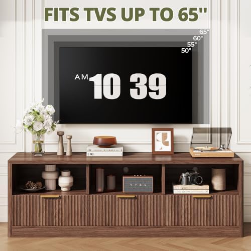 IRONCK 59" Fluted TV Stand for TVs Up to 65", Walnut