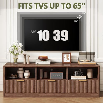 IRONCK 59" Fluted TV Stand for TVs Up to 65", Walnut