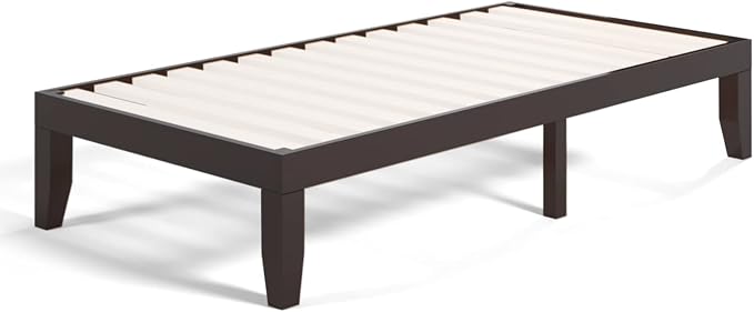 COSTWAY Twin Size Platform Bed Frame, 14 Inches Solid Rubber Wood Bed Mattress Foundation with Sturdy Slats Support, Easy Assembly Bed Frame for Home Hotel, No Box Spring Needed (Espresso, Twin)
