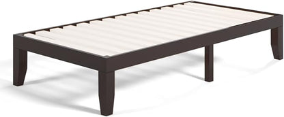 COSTWAY Twin Size Platform Bed Frame, 14 Inches Solid Rubber Wood Bed Mattress Foundation with Sturdy Slats Support, Easy Assembly Bed Frame for Home Hotel, No Box Spring Needed (Espresso, Twin)