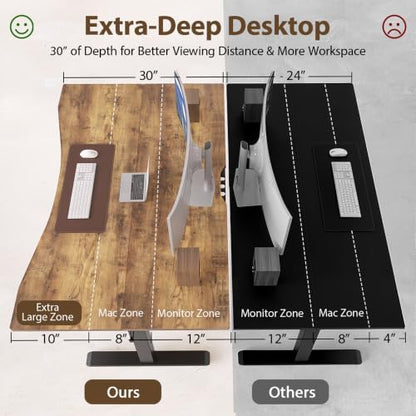 TIQLAB 55x30 Extra Deep Standing Desk with Cable Cart, Rustic Brown