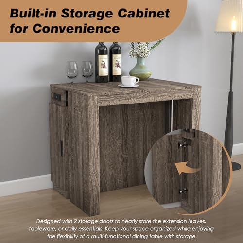 24"-118" Extendable Dining Table with Storage & Outlet for 2-12 People, Oak
