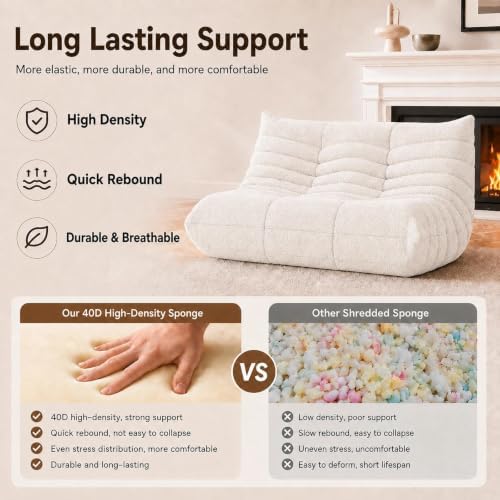 Loveseat Bean Bag Chair for Adults, Comfy Beanbag with Memory Foam