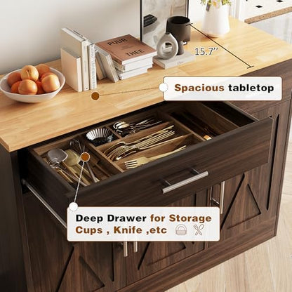 Vongrasig 43" Farmhouse Sideboard Buffet Cabinet, Rustic Brown