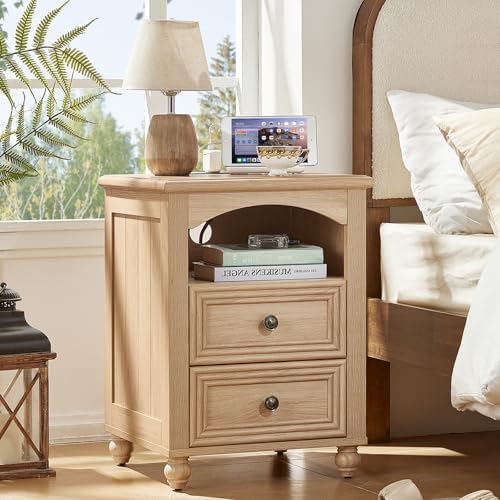 RWYHG 18" Night Stand with Charger Station, Nightstand with 2 Drawers