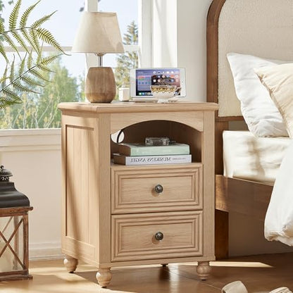 RWYHG 18" Night Stand with Charger Station, Nightstand with 2 Drawers