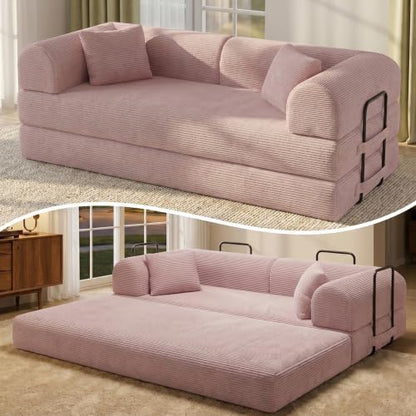 79" Convertible Futon Sofa Bed, Boneless Couch, Pink