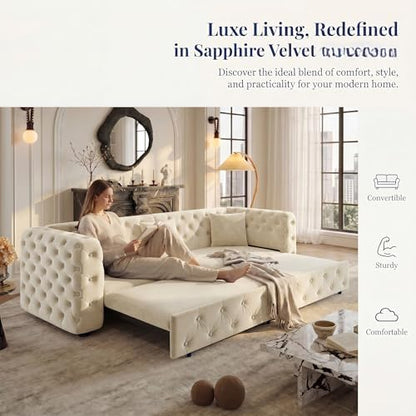 NicBex 89" 4-Seater Queen Size Pull Out Sofa Bed with 3 Pillows, Beige