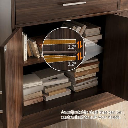 Vongrasig 43" Farmhouse Sideboard Buffet Cabinet, Rustic Brown