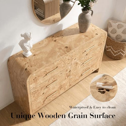 Curved Drawer Dresser for Bedroom with 6 Drawers, 54'' Wide Chest of Drawer