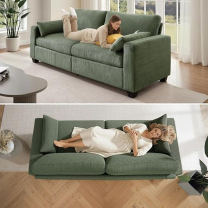 Modern Loveseat Sofa Corduroy Fabric Couches (Green)
