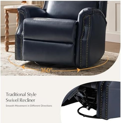 HULALA HOME Swivel Rocking Recliner, Navy
