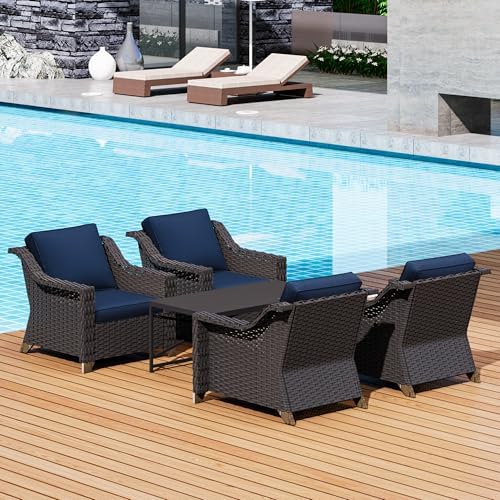 5 Piece Patio Furniture Set, Wicker Outdoor Conversation Set