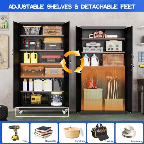 GAIOUS 78.7" Tall Metal Storage Cabinet with Lock and Wheels, File Cabinet