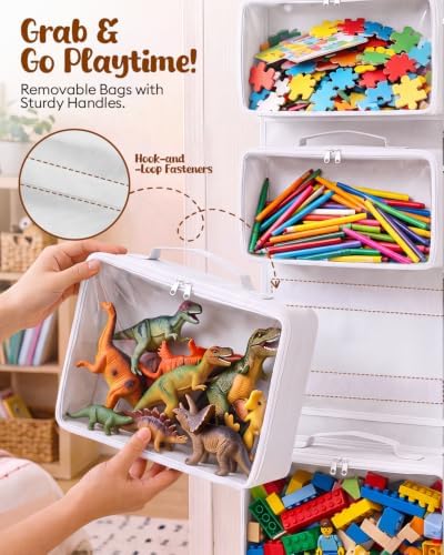 Over the Door Toy Storage Organizer with Detachable Bags for Small Toys
