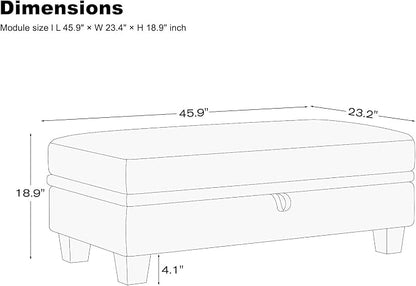 Belffin 45.9" Storage Ottoman Bench Oversized Ottoman for Footrest Upholstered Entryway Bench with Seating for Bedroom, Living Room. Light Grey