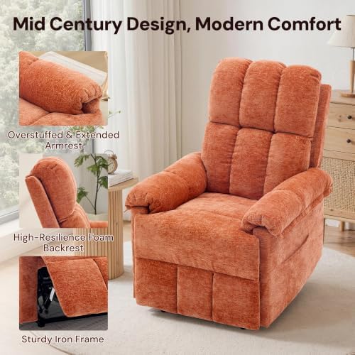Korser Small Power Recliner Chair, Upholstered Electric Recliner, Orange