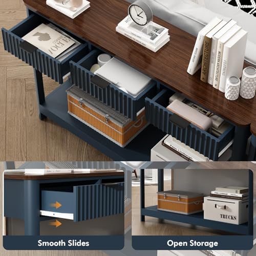 HOKYHOKY Fluted Console Table with Drawers, 47.1" Entryway Table, Blue