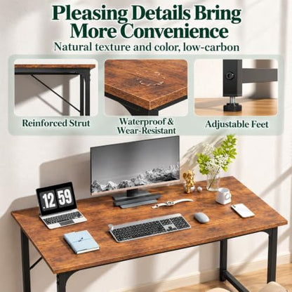 Gaming Computer Desk, 47 Inch Home Office Study Writing Work Desk, Brown