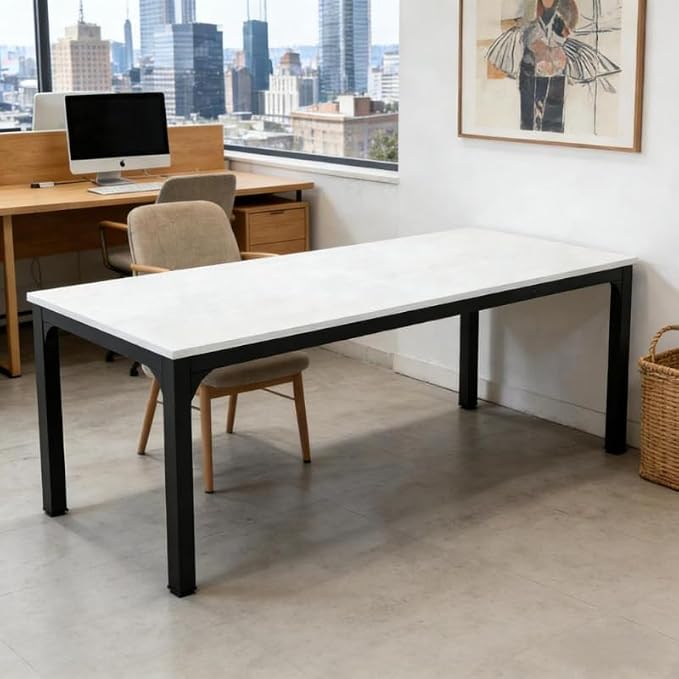 Practical Computer Desk,Rectangle Conference Table,Executive Desk(Only Table) (Black + White + MDF+Iron)