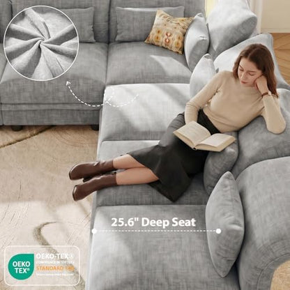 LLappuil 102" Modular Sectional Sofa with Storage Seat, Cozy Chenille Sleeper Sectional Couches for Living Room with Adjustable Armrest Backrest, Luxury Grey