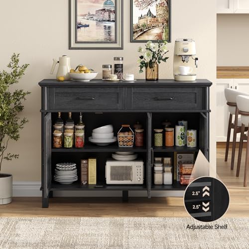 48 Inch Sideboard Buffet Cabinet with Storage,Black