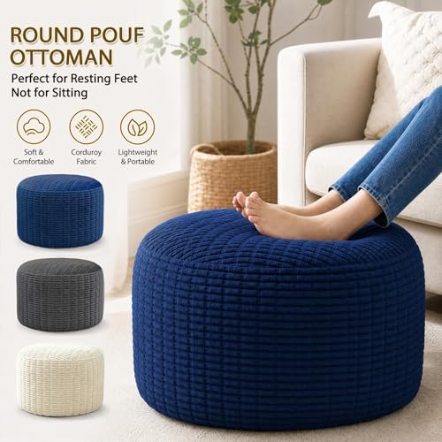 Round Corduroy Footstool Pouf for Couch